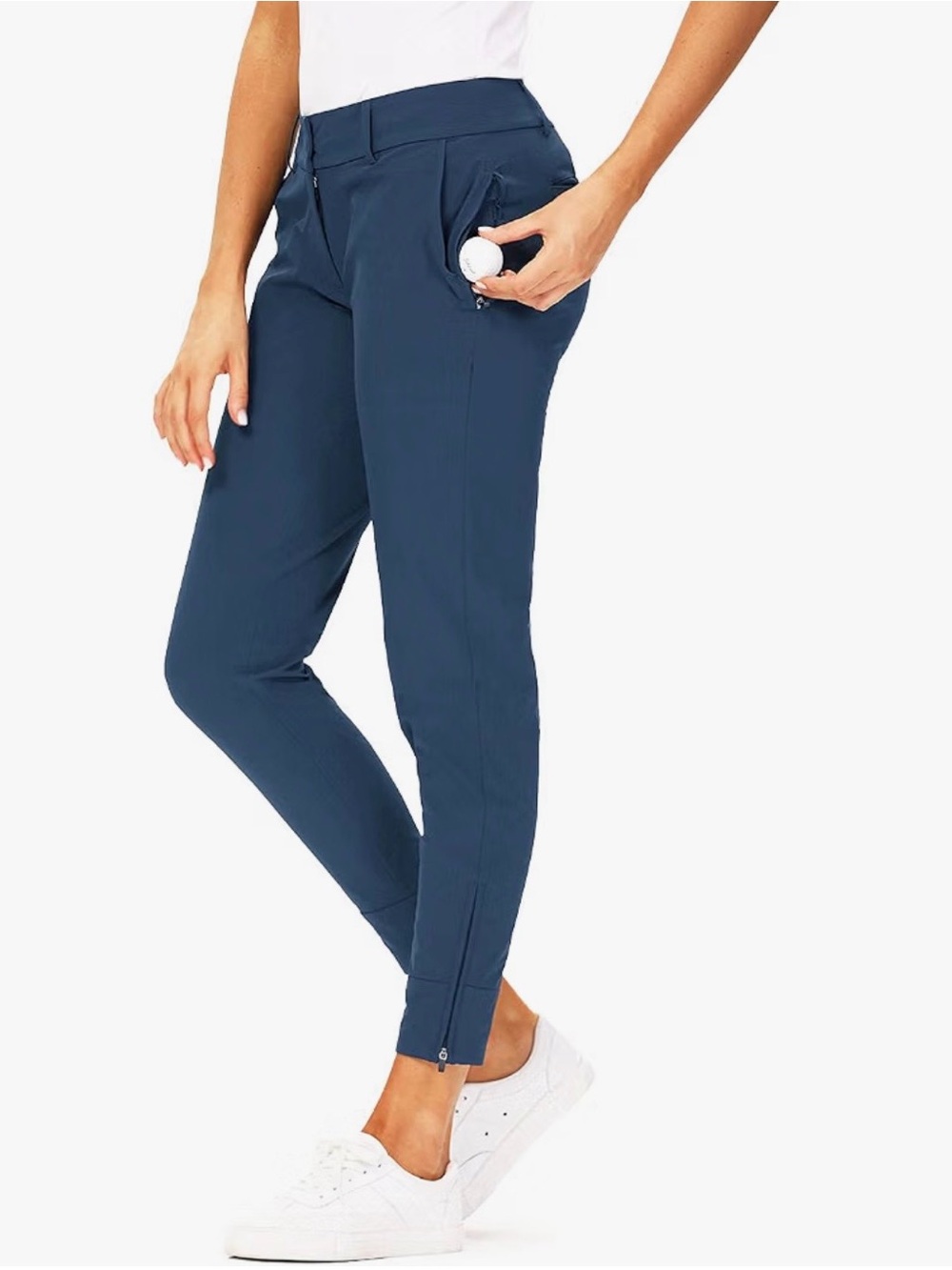 Hiverlay Women's Navy Golf Pants Stretch Zip Pockets zipper ankle tapered Size M